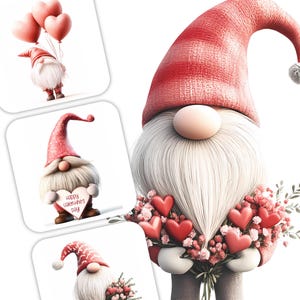 15 wunderliche Aquarell Valentine Gnome Clipart - Liebesbezogene JPG Bilder 300 DPI, persönlicher und kommerzieller Gebrauch