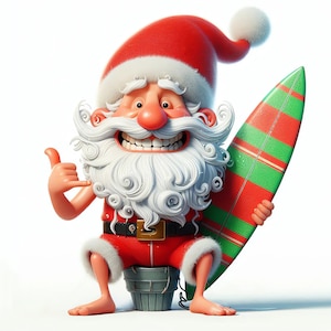 10 Quirky Santa Clipart, Commercial Use, Whimsical Santa Clipart, 300 DPI JPGs, Instant Download, Surfer Santa Clipart, Christmas clipart