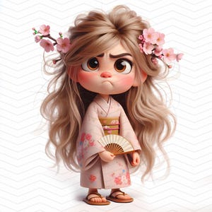 Ensemble de cliparts fille kimono fleurs de cerisier | 15 fichiers JPG | 12" x 12" | 300 ppp | Téléchargement numérique instantané | Utilisation personnelle et commerciale