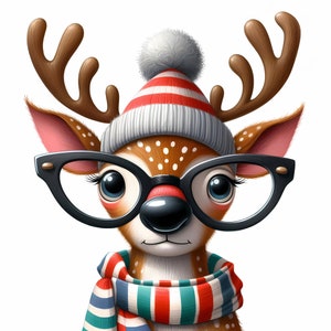 Clipart di Natale stravagante, uso commerciale, renna di Natale carina, renna stravagante, renna di Natale stravagante, bundle di clipart, kit digitale