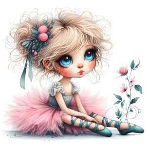 Wunderliche Ballerina Clipart, kommerzielle Nutzung, wunderliche Ballerina, 12x300 DPI JPGs, Sofort Download, niedliche wunderliche Ballett-Tänzerin,