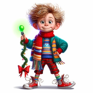 Clipart natalizia stravagante ad acquerello, uso commerciale, grafica natalizia carina, ragazzo stravagante, pacchetto di Natale eccentrico, kit digitale