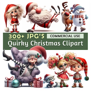 Commercial Use, Christmas Clipart Bundle, 300+ Fun & Quirky Images,  12"x12" JPG