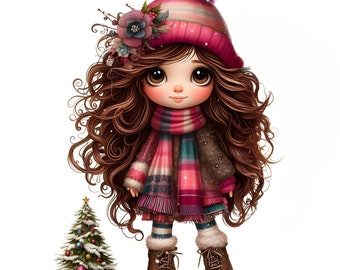 Quirky Girl Clipart, Commercial Use, Cute Whimsical Girl, 300 DPI JPGs, Instant Download, Cute Doll, DIY Journal, Winter Clip art