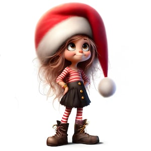 10 Whimsical Girl Clipart - Chapéus de Papai Noel grandes Download digital 300 DPI para uso pessoal e comercial