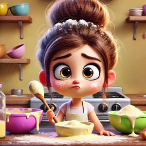 10 wunderliche Mädchen Clipart - Mädchen backen und machen ein Chaos in der Küche JPG Bilder 300 DPI