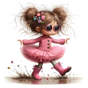 10 wunderliche Mädchen Clipart - Pink Tutus springen in Pfützen Digital Download 300 DPI für den persönlichen und kommerziellen Gebrauch, Quirky Ballet Clip Art