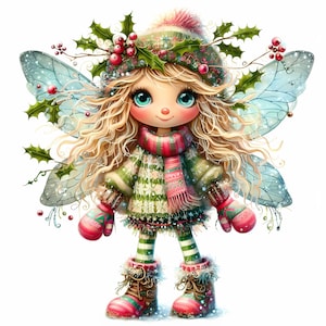 20 Quirky Girl Clipart, Commercial Use, Christmas Clipart, 300 DPI JPGs, Instant Download, Cute Whimsical Fairy, Christmas clipart