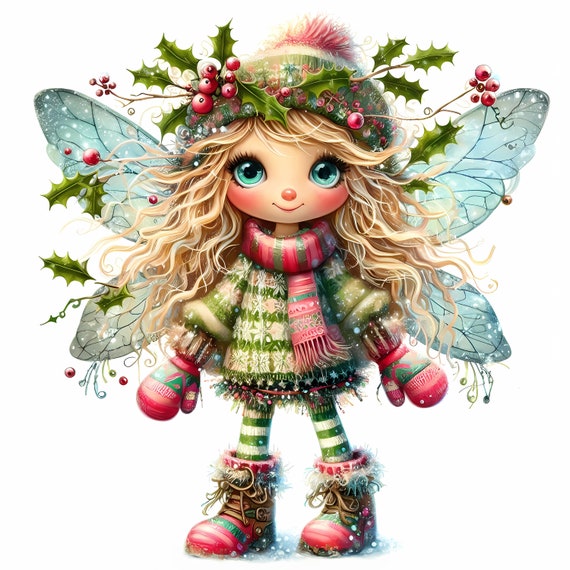 20 Quirky Girl Clipart, Commercial Use, Christmas Clipart, 300 DPI JPGs, Instant Download, Cute Whimsical Fairy, Christmas clipart