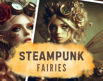 Steampunk Fairy Art Prints, Woman Portrait, 20x20 (Digital Download)