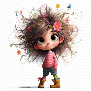 Schrullige Mädchen Clipart, kommerzielle Nutzung, süßes, wunderliches Mädchen, 300 DPI JPGs, Sofort Download, süße Puppe, DIY Journal, blondes Mädchen Clipart