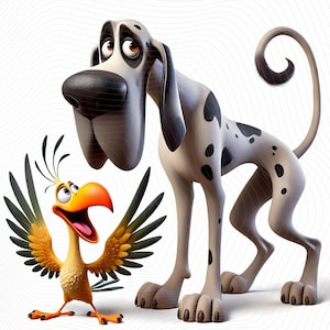 15 Quirky Dog and Bird Clip art - Cute Animal-Themed JPG Images 300 DPI, Card Making, Scrap booking, digi kit, Personal and Commercial Use