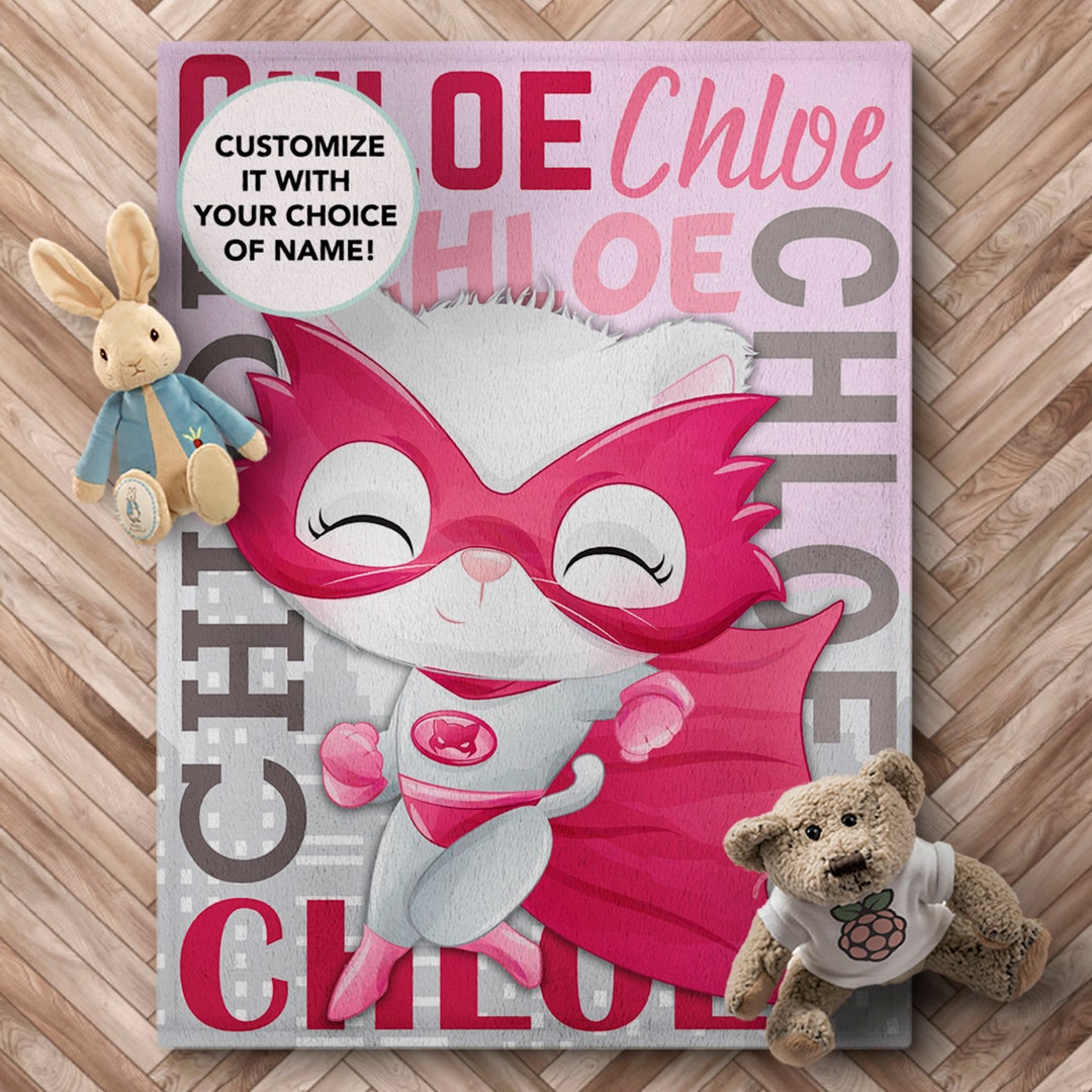 Personalized Name Blanket, Cute Superhero Blanket, Toddler Girl Blanket