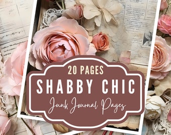 Shabby Chic Roses and Lace, 20 Junk Journal Pages (Printable Paper)