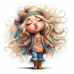 風変わりなヒッピーガールのクリップアート：気まぐれなJPG画像（商用利用、デジタルダウンロード）