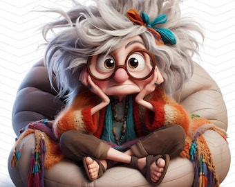 Boho Grandmother Clipart: Quirky Older Women JPG Images (300 DPI)