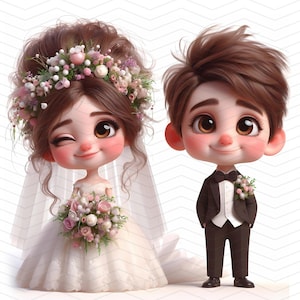 3D grillige bruiloft paar clipart | 10 JPG-afbeeldingen | Hoge resolutie | Instant Download, afdrukbare afbeeldingen bruid en bruidegom, bruiloft clipart