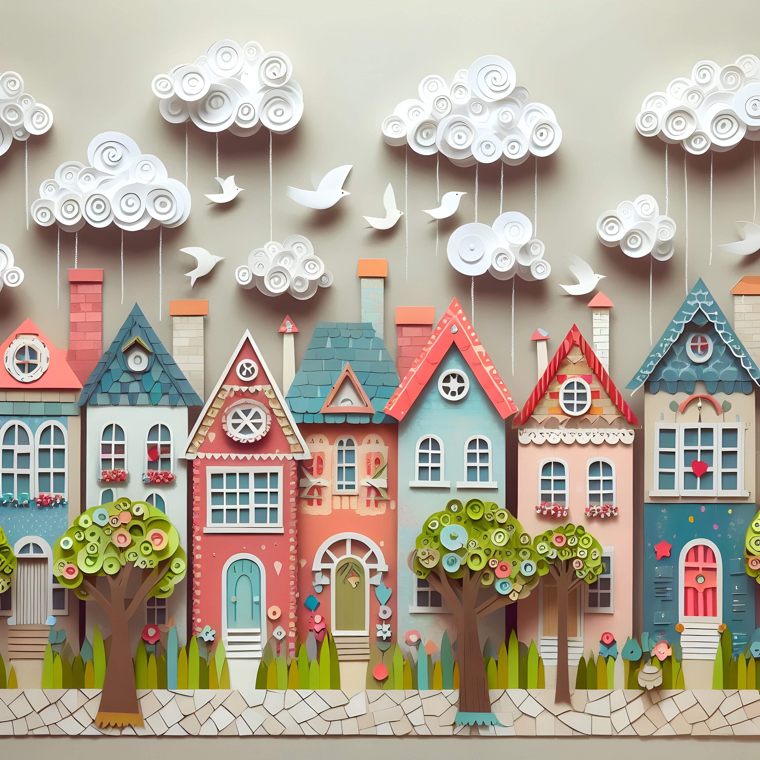 60 Whimsical Girls, Spring Scenes, Paper Craft Collage, Mixed Media ...