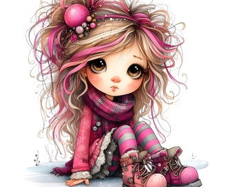 20 Quirky Girl Clipart, Commercial Use, Cute Whimsical Girl, 300 DPI JPGs, Instant Download, Cute Doll, DIY Journal, Blonde Girl Clipart