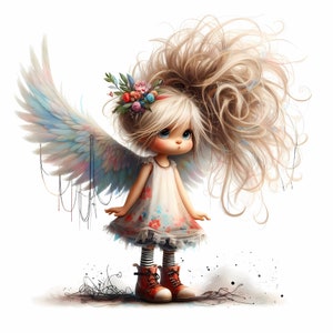 15 Whimsical Angel Clipart, Commercial Use, Cute Whimsical Angel, 300 DPI JPGs, Instant Download, Quirky Angel Clip art, Blonde Girl Clipart