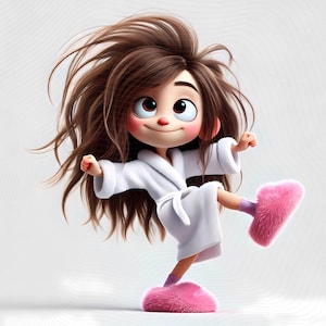 10 grillige meisje clipart - dansende meisjes in witte gewaden en roze pluizige pantoffels JPG-afbeeldingen 300 DPI, persoonlijk en commercieel gebruik