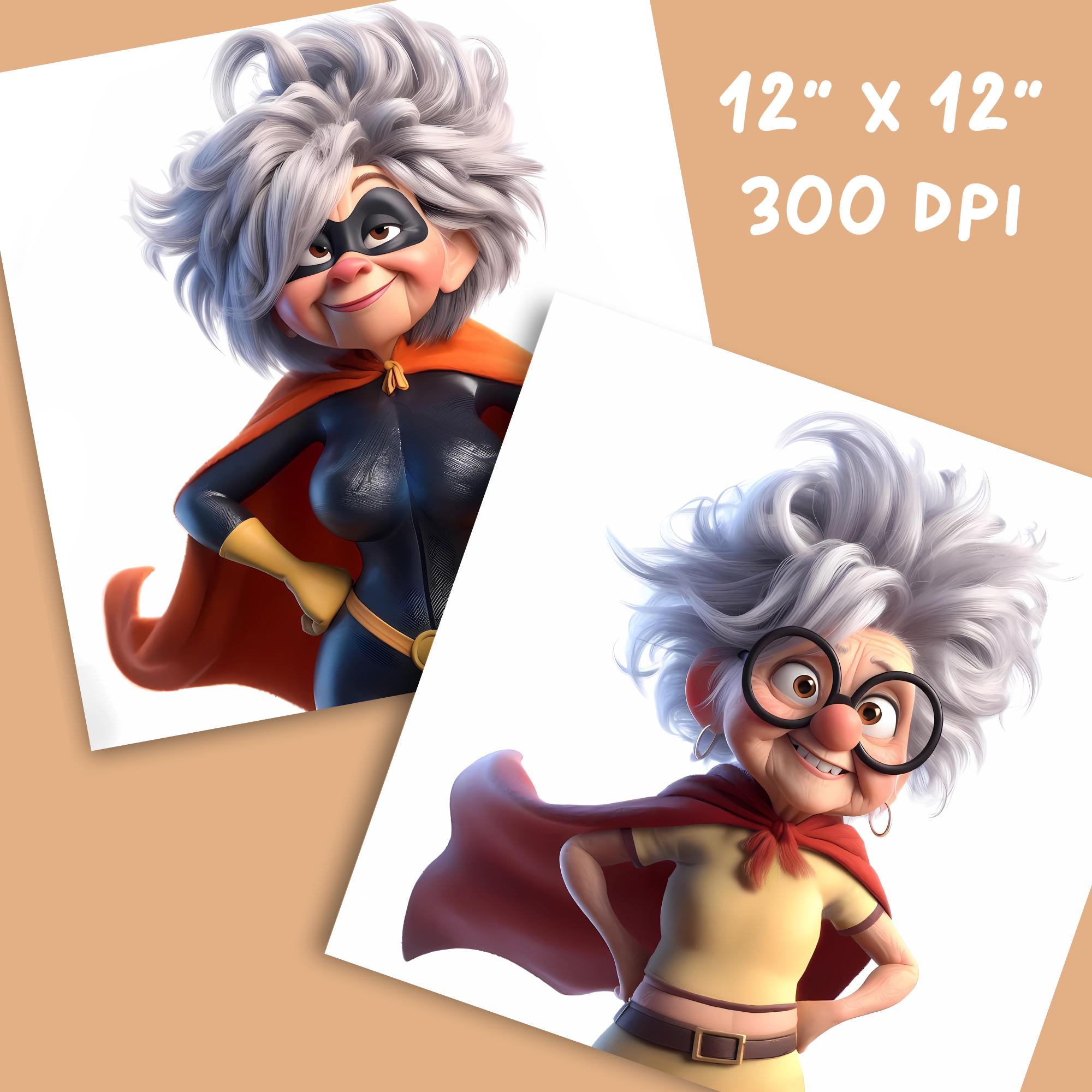 Superhero Grandma Clipart: Whimsical Older Women Designs (JPG, 300 DPI ...