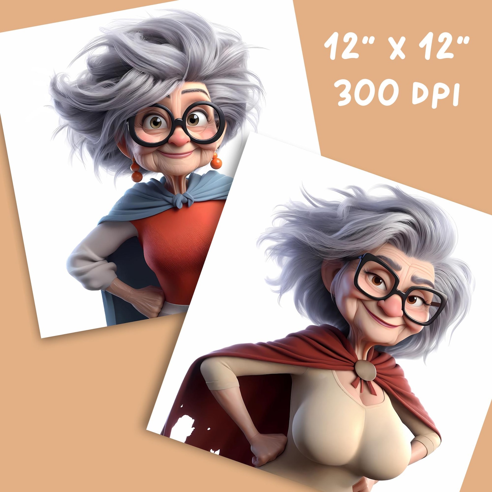 Superhero Grandma Clipart: Whimsical Older Women Designs (JPG, 300 DPI ...