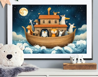 Noah's Ark Watercolor Print: Whimsical Nursery Decor (Digital Download)