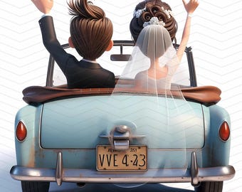 Just Married Couple Clipart: 12 Quirky Wedding Illustrations (Instant Download)