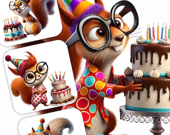 Cute Animal Party, Whimsical Birthday Graphics, Quirky animal clipart, for Crafts and cards, JPG Bundle | Quirky Creatures, Commercial Use,
