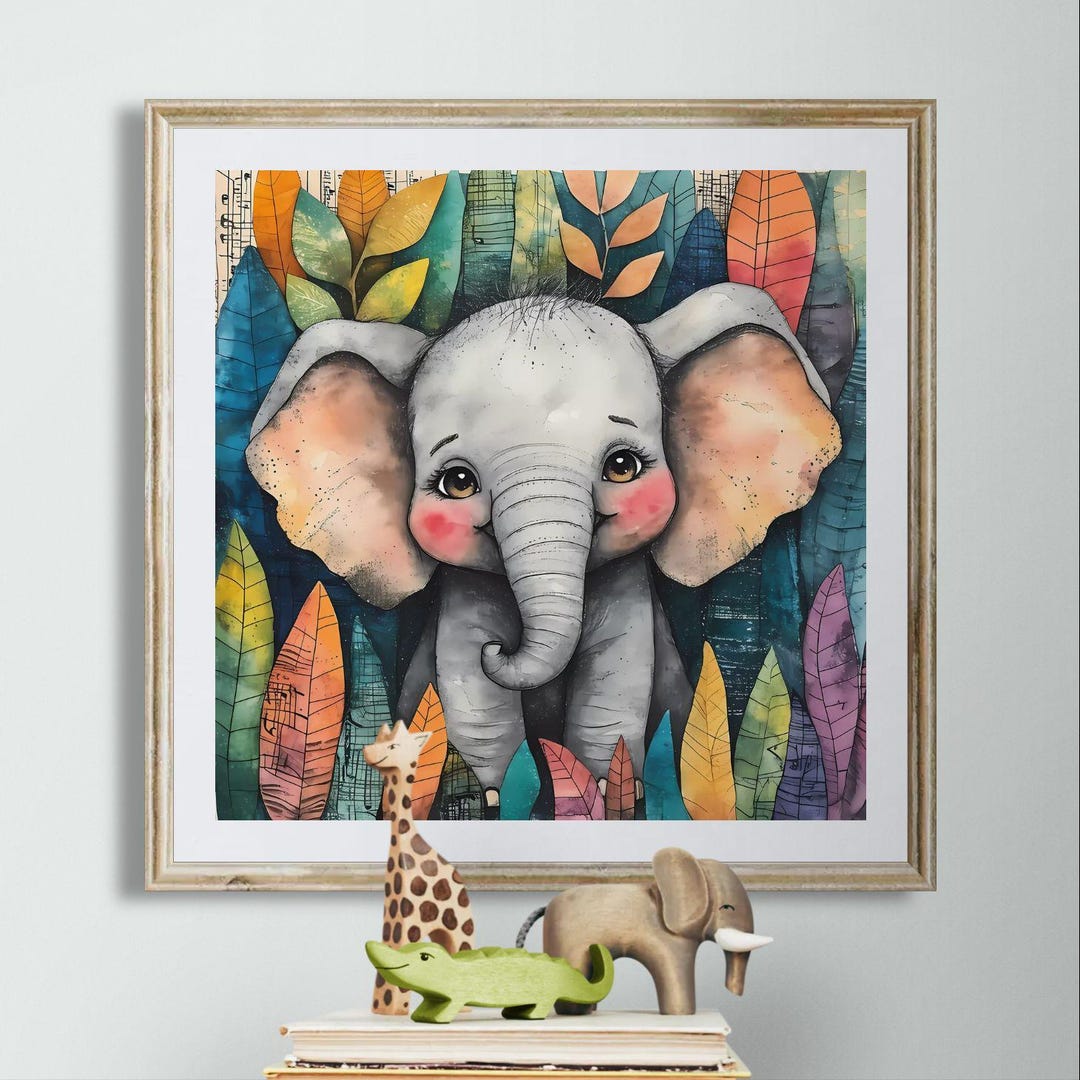 Watercolor Baby Elephant Print: Whimsical Nursery Wall Art (digital ...