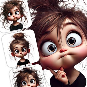 10 Whimsical Girl Clipart - Funny Expressions Portrait JPG Images 300 DPI for Personal and Commercial Use