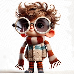 Wunderliche kleiner Junge Clipart - Bequeme Kleidung & übergroße Sonnenbrille - Digital Download - Hohe Auflösung, kommerzielle Nutzung