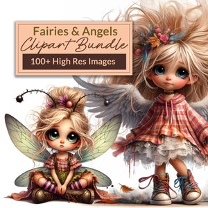 100+ Whimsical and Quirky Angel & Fairy Clip art Bundle, Commercial Use, 300DPI JPGs, Instant Download, Angel Clip art, Fairy Clipart