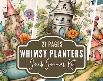 Whimsical Planter Houses Junk Journal Pages, Printable (Digital Download)