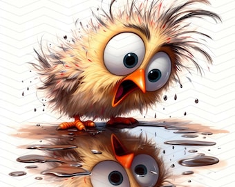 12 schrullige Vögel, die bei ihrem Spiegelbild geschockt sind Clipart | Lustige Vogel Illustration | Digitaler Download JPG