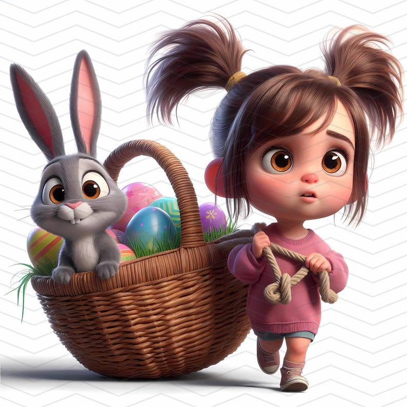 10 Whimsical Easter Clipart – Girl With Easter Bunny – Cute Digital ...