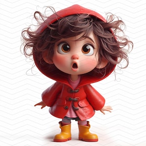 Whimsical Rainy Day Girls Clipart – 15 Quirky Characters in Raincoats & Boots, JPG Images 300 DPI for Personal and Commercial Use