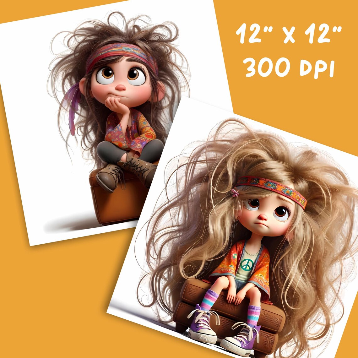 Whimsy Hippy Whimsical Hippie Girl Clipart: Boho Illustration Set (digital Download ...