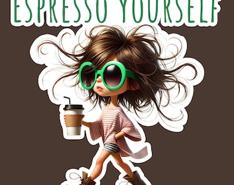 Sassy Coffee Girl PNG: Espresso Yourself-clipart voor POD en stickers (digitale download, commercieel gebruik)