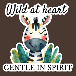 Salvaje de corazón, gentil de espíritu: acuarela cebra PNG para POD y pegatinas / Descarga instantánea, uso personal y comercial.
