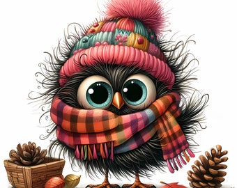 Quirky Birds Clip Art, Whimsical Funny Bird JPGs (Digital Download)