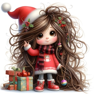 10 Quirky Girl Clipart, Commercial Use, Cute Whimsical Girl, 300 DPI JPGs, Instant Download, Whimsical Christmas, DIY Card, Xmas Clipart