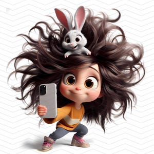 Whimsical Easter Clipart – Selfie de coelho da Páscoa – Download digital fofo para artesanato e cartões, uso pessoal e comercial