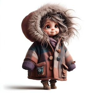 15 wunderliche Mädchen Clipart - schwere Wintermäntel digitaler Download 300 dpi für den persönlichen und kommerziellen Gebrauch