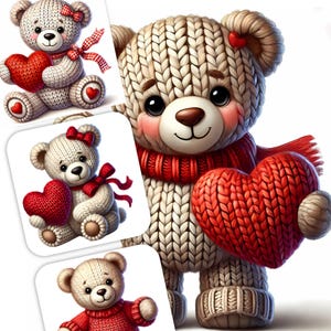 12 Skurril gestrickte Bär Clipart - Bären mit Herzen JPG Bilder 300 DPI, niedlichen Bär, wunderliche Clipart, persönlichen und kommerziellen Gebrauch