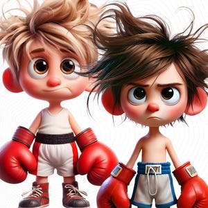 Skurril kleiner Junge Clipart - Boxer Junge, Sport Clipart, Handwerker und Kartenmacher - Digital Download - Hohe Auflösung, kommerzielle Nutzung
