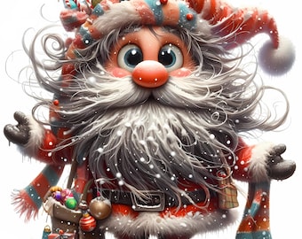 10 Quirky Santa Clipart, Commercial Use, Whimsical Santa Clipart, 300 DPI JPGs, Instant Download, Cute Whimsical Santa, Christmas clipart