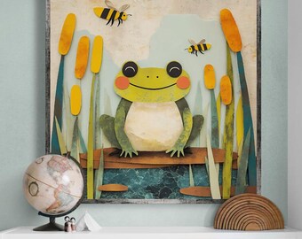 Whimsical Frog Watercolor Nursery Print: Kids Playroom Decor (Digital Download)