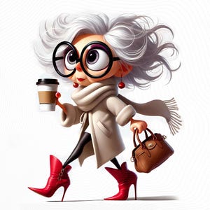 12 Classy Grandma Clipart - Avós caminhando com café Imagens JPG 300 DPI, uso pessoal e comercial